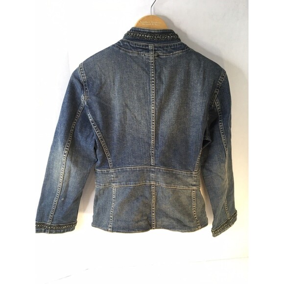Vintage DKNY Jeans Fitted And Beaded Denim  Jean Jacket Womens Sz 4  Embellished - Picture 7 of 9